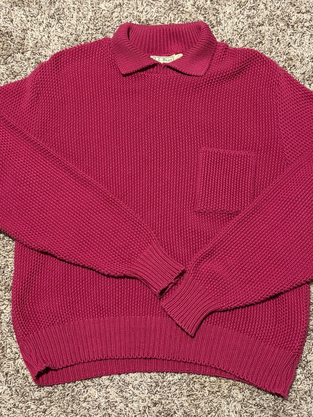 L.L. Bean Men's Burgandy Crewneck Sweater with Collar 100% Cotton Made in USA